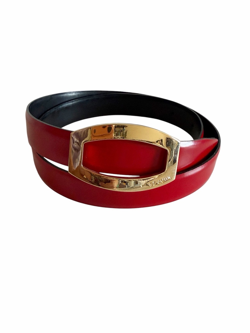 St. John Gold Tone Buckle Red Leather Belt